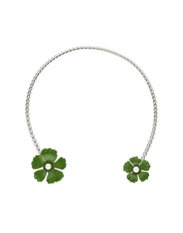 Hot Majorica Adjustable Santorini Olive Green Flower Choker In Silver