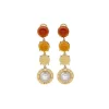 Flash Sale Majorica Algaida Button Golden Earrings With Amber Murano Glass