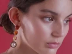 Flash Sale Majorica Algaida Button Golden Earrings With Amber Murano Glass