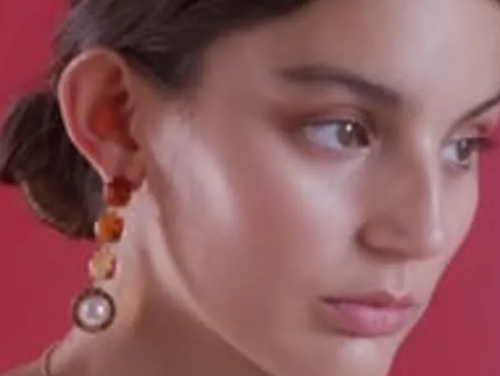Flash Sale Majorica Algaida Button Golden Earrings With Amber Murano Glass