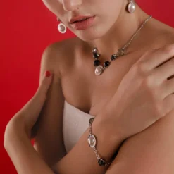 Shop Majorica Algaida Geometric Bracelet With Black Murano Glass