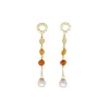 Hot Majorica Algaida Golden Long Earrings With Pearl And Amber Murano Glass