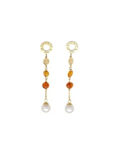 Hot Majorica Algaida Golden Long Earrings With Pearl And Amber Murano Glass