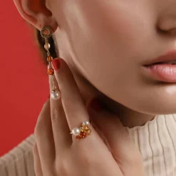 Sale Majorica Algaida Golden Ring With Amber Murano Glass
