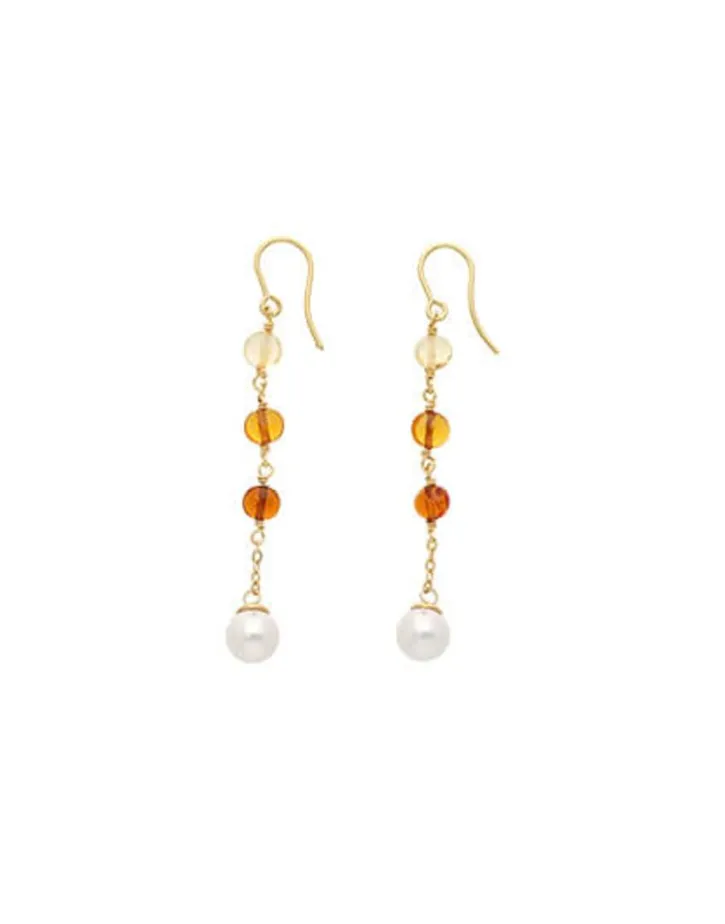 Flash Sale Majorica Algaida Long Fish Wire Earrings, Golden And Amber