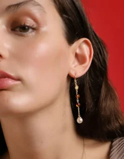 Flash Sale Majorica Algaida Long Fish Wire Earrings, Golden And Amber