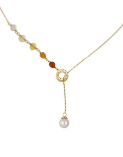 Flash Sale Majorica Algaida Short Necklace Golden With Pearl And Amber Murano Glass