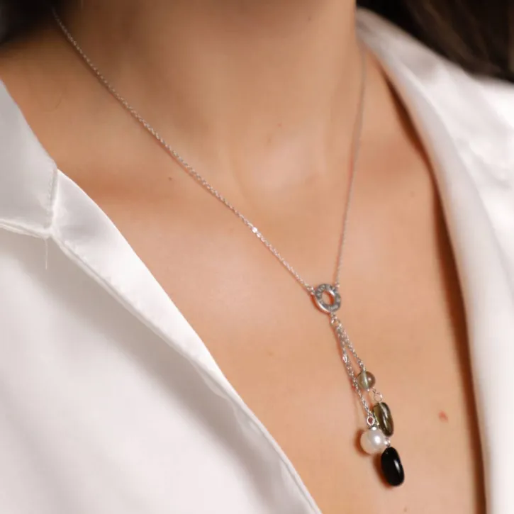 Hot Majorica Algaida Silver Short Necklace With Black Murano Glass