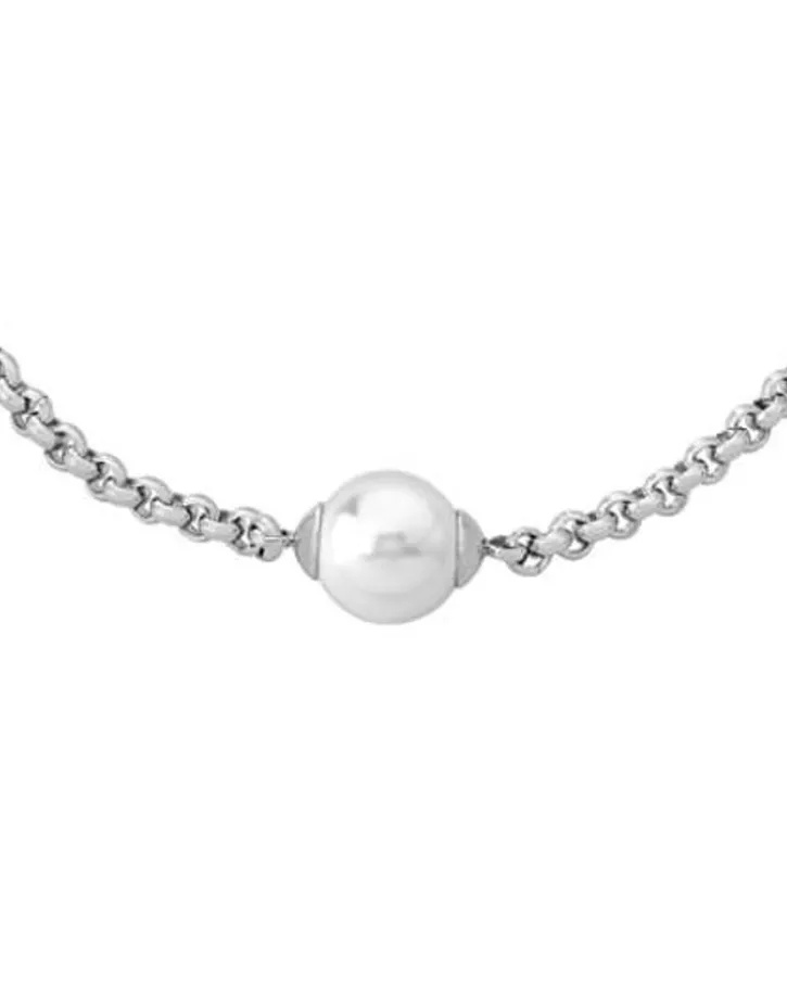 New Majorica Chain Bracelet Nuada In Steel And White Pearl