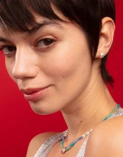 Best Sale Majorica Color Pop Earrings With Round White Pearl And Blue Zirconia