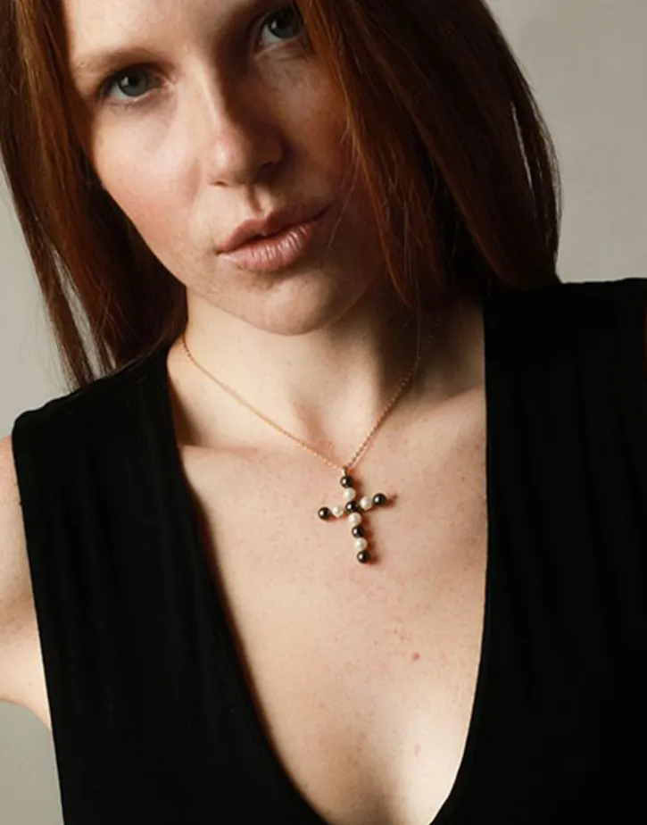 Cheap Majorica Crosses Collection Gold Pendant With White And Tahiti Pearl
