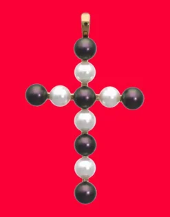Cheap Majorica Crosses Collection Gold Pendant With White And Tahiti Pearl