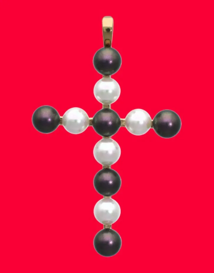 Cheap Majorica Crosses Collection Gold Pendant With White And Tahiti Pearl