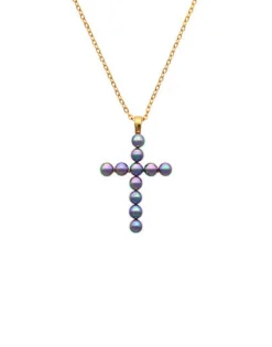 Sale Majorica Crosses Collection Gold Pendant With Gray Pearl