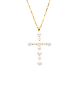 Cheap Majorica Crosses Collection Gold Pendant With White Pearl