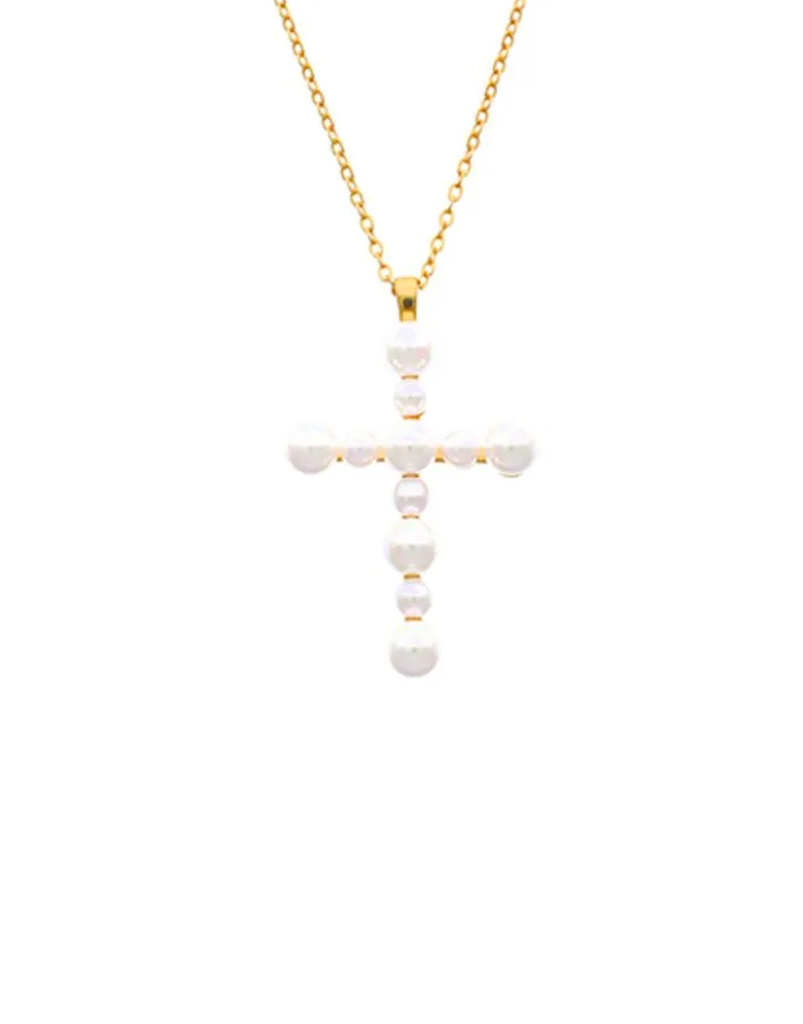 Cheap Majorica Crosses Collection Gold Pendant With White Pearl