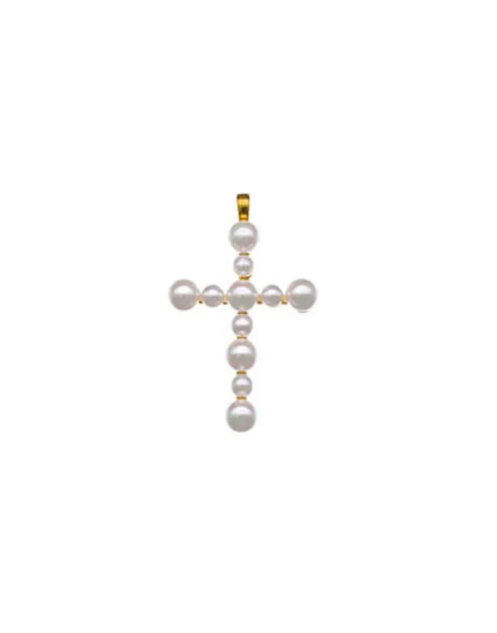 Cheap Majorica Crosses Collection Gold Pendant With White Pearl