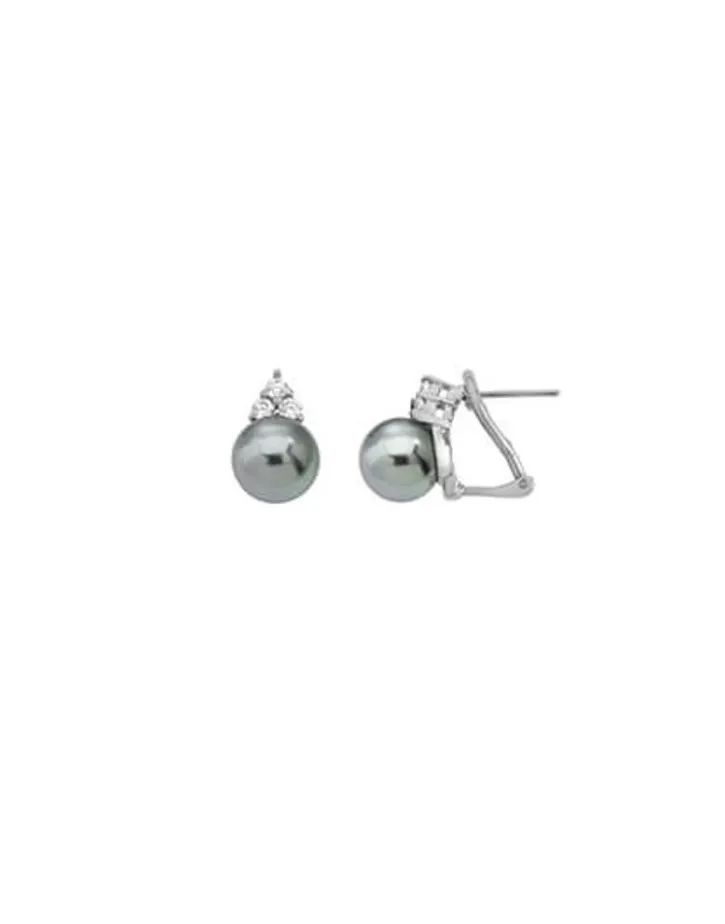 Cheap Majorica Earrings Ceres Silver With 10Mm Gray Pearl And Zircons
