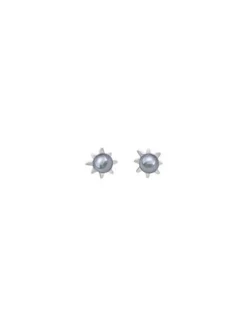 Sale Majorica Earrings Cies Silver Mini Flower With 4Mm Gray Pearl