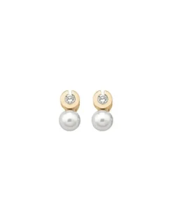 Best Sale Majorica Earrings Exquisite Gold Plated With 10Mm White Pearl And Zircons