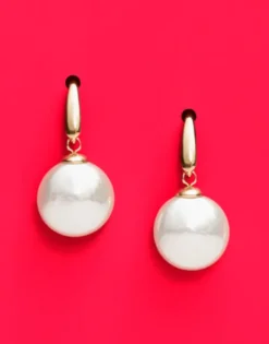 New Majorica Earrings Lyra Gold Plated With 12Mm Oval White Pearl