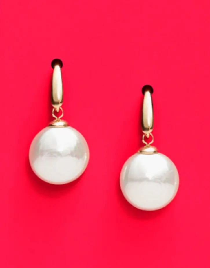 New Majorica Earrings Lyra Gold Plated With 12Mm Oval White Pearl
