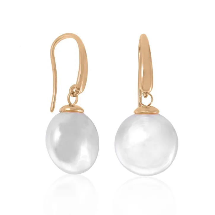 New Majorica Earrings Lyra Gold Plated With 12Mm Oval White Pearl