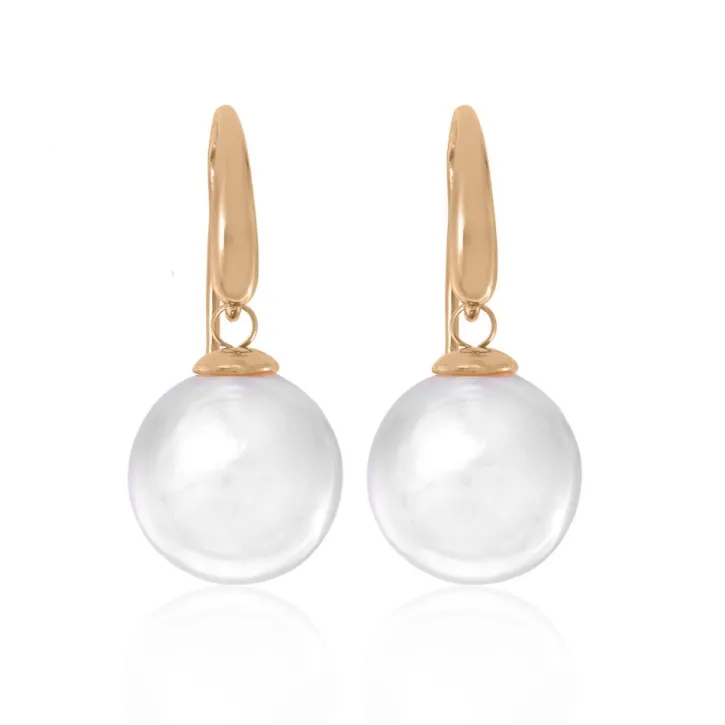 New Majorica Earrings Lyra Gold Plated With 12Mm Oval White Pearl