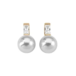 Hot Majorica Earrings Selene Gold Plated With 8Mm White Pearl And Zircons