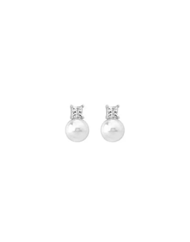 Outlet Majorica Earrings Selene Silver With 10Mm White Pearl And Zircons