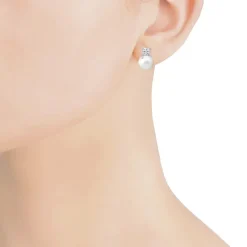 Outlet Majorica Earrings Selene Silver With 10Mm White Pearl And Zircons