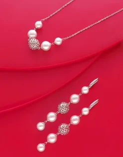 Clearance Majorica Eternal Earrings With Round Pearls And Cutwork Ball In Silver