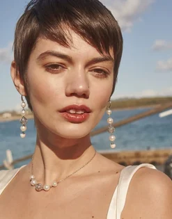 Clearance Majorica Eternal Earrings With Round Pearls And Cutwork Ball In Silver