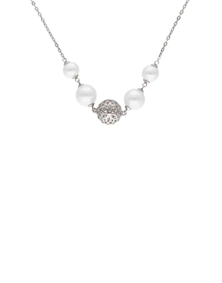 Clearance Majorica Eternal Necklace With Round Pearls And Cutwork Ball In Silver