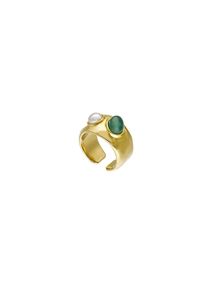 Outlet Majorica Gold Feme Ring With White Pearl And Green Agate