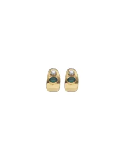Fashion Majorica Gold Feme Small Hoop Earrings With Pearls And Green Agates