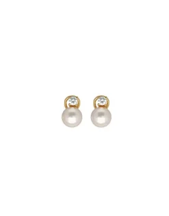 New Majorica Gold Plated Earrings Selene With 10Mm White Pearl And Zircons