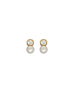 Best Sale Majorica Gold Plated Earrings Selene With 8Mm White Pearl And Zircons