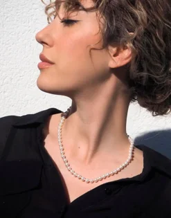 Flash Sale Majorica Gold Plated Necklace Lyra 45Cm And 6Mm White Pearls