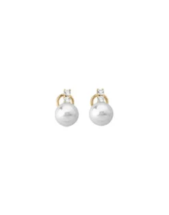 Fashion Majorica Gold Plated Selene Earrings With 10Mm White Pearls And Zircons