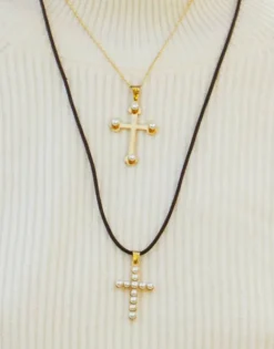 Best Sale Majorica Gold Trinity Cross Pendant With Pearls