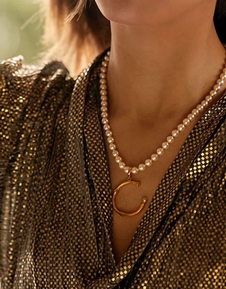 Best Majorica Golden Bamboo Pendant With Champagne-Coloured Pearl