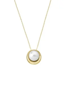 Clearance Majorica Golden Silver Margot Necklace With An Embedded Round Pearl
