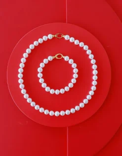Store Majorica Golden Silver Necklace Lyra 10Mm 45Cm