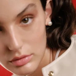 Flash Sale Majorica Gold-Plated Silver Earrings Nuada With 10Mm White Pearl Flattened Round