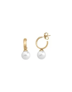 New Majorica Hoop Earrings Chara Gold Plated With White Pearl