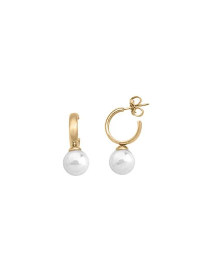 New Majorica Hoop Earrings Chara Gold Plated With White Pearl