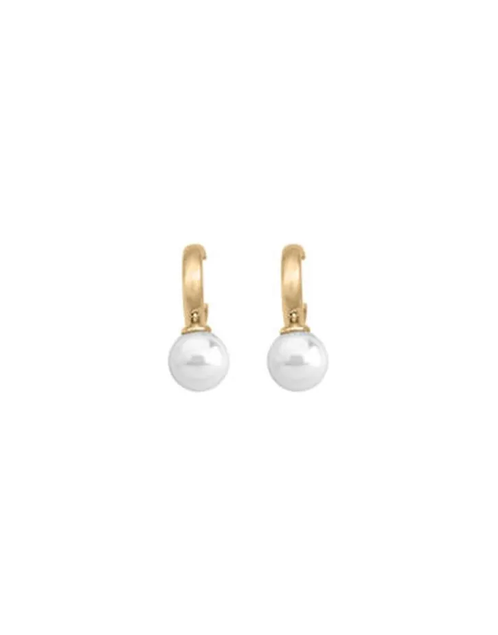 New Majorica Hoop Earrings Chara Gold Plated With White Pearl
