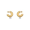 Sale Majorica Juno Medium Hoop Earrings In Gold Steel And Pearl
