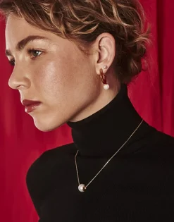 Sale Majorica Juno Medium Hoop Earrings In Gold Steel And Pearl